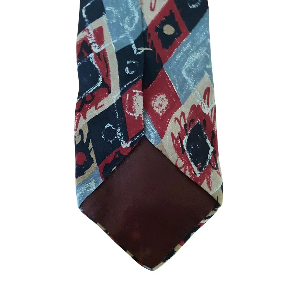 Gianfranco Ruffini Mens Silk Tie Geometric Abstract Navy Blue‎ Red Made in USA